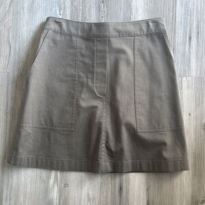 Theory Pull On Army Green Cotton Skirt With Pockets  Hidden Tie Waist Size P/S